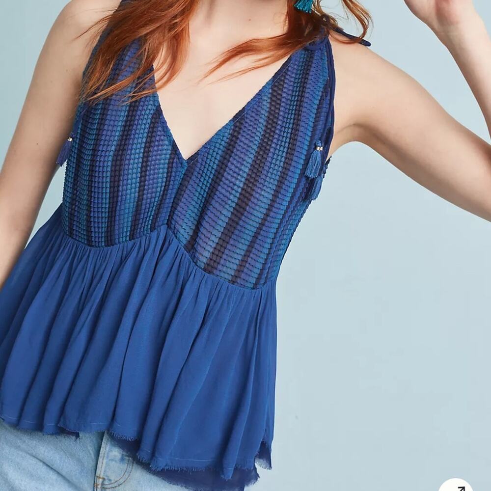Akemi & Kin Anthropologie Bala Tasseled Cami Blue Tank Top Size S